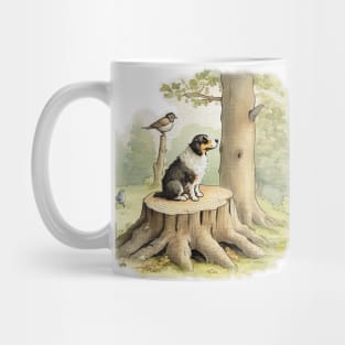 Sheep Dog on a tree stump Mug